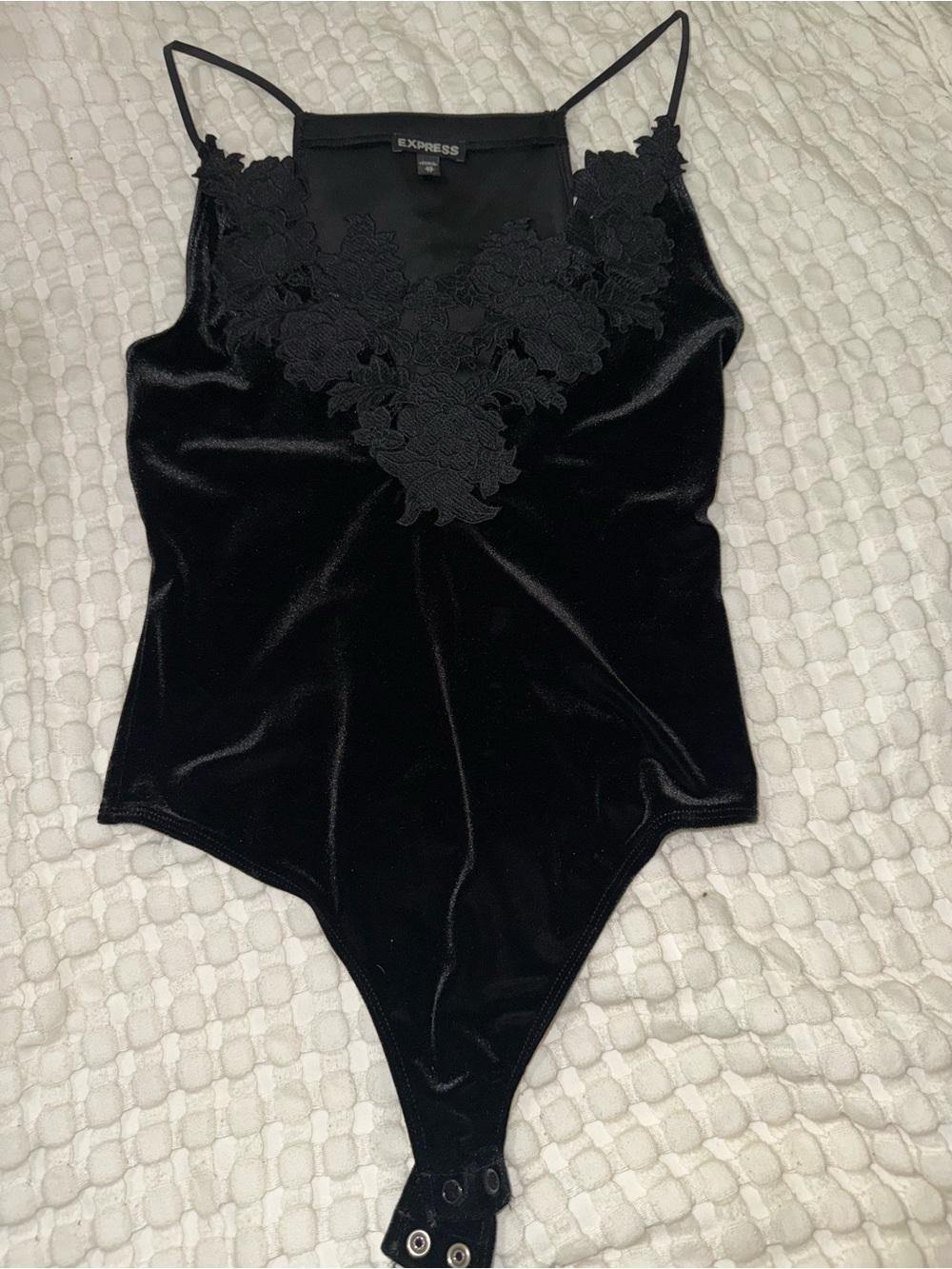 Express Black Velvet Lace V-Neck Bodysuit
